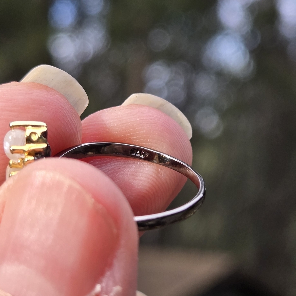 Moonstone & Topaz Natural Gemstones Sterling Rhodium & Gold Ring Sz7.25 - Picture 8 of 8